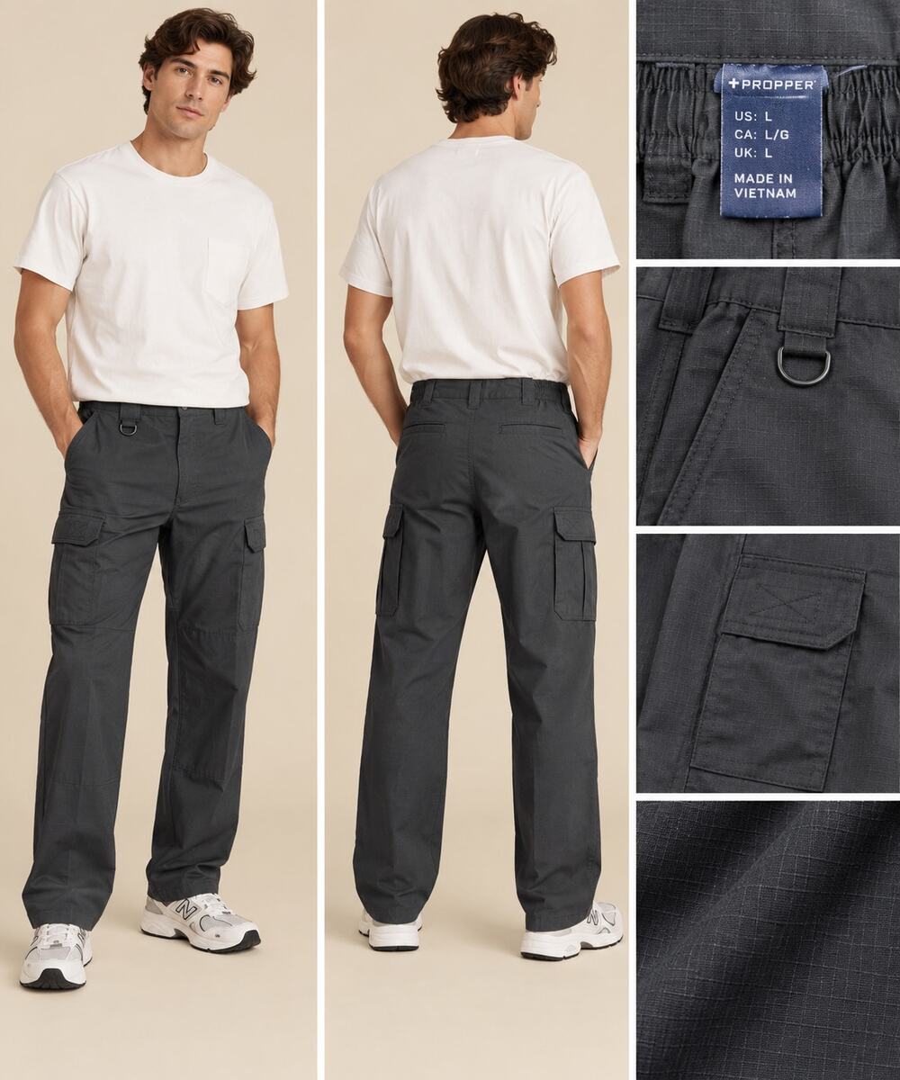 Propper Mens L Tactical Cargo Pants Black Ripstop Utility Military Work NWT